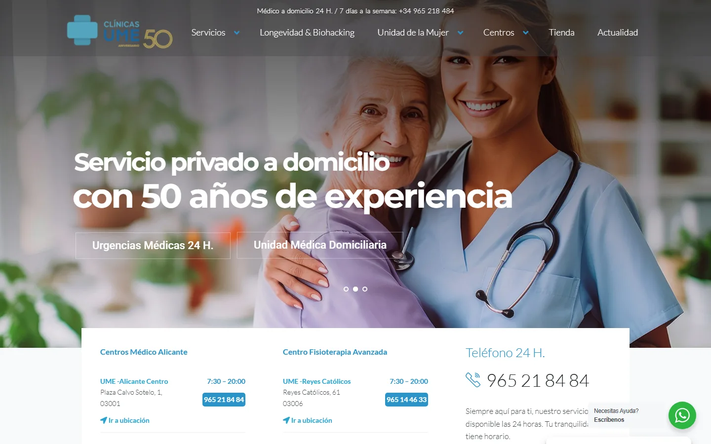 Captura de la web de Clínica UME